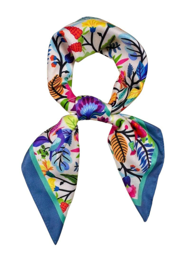 Florals And Birds Print Square Scarf Bandana