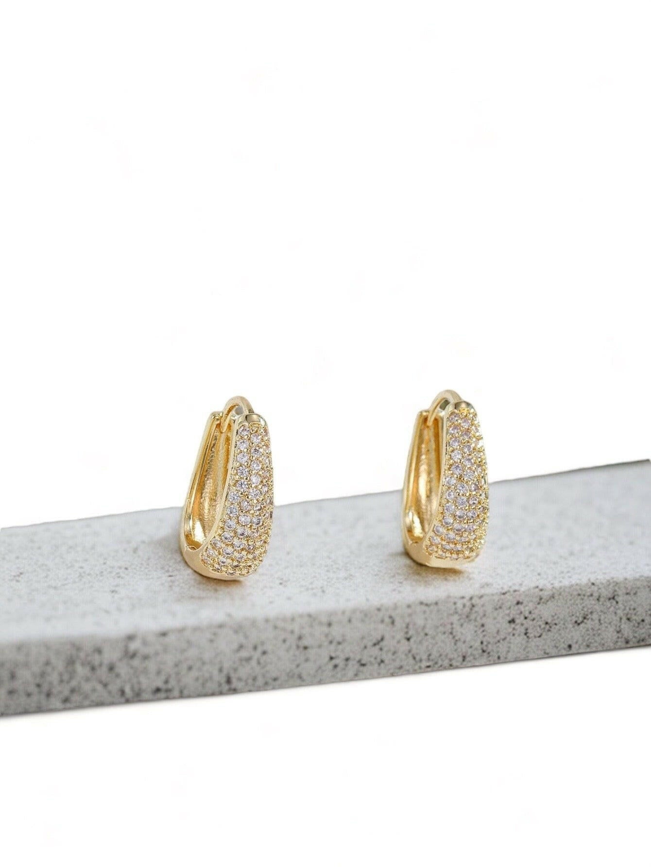 Rhinestone Gold- Plated  Hoop Earrings
