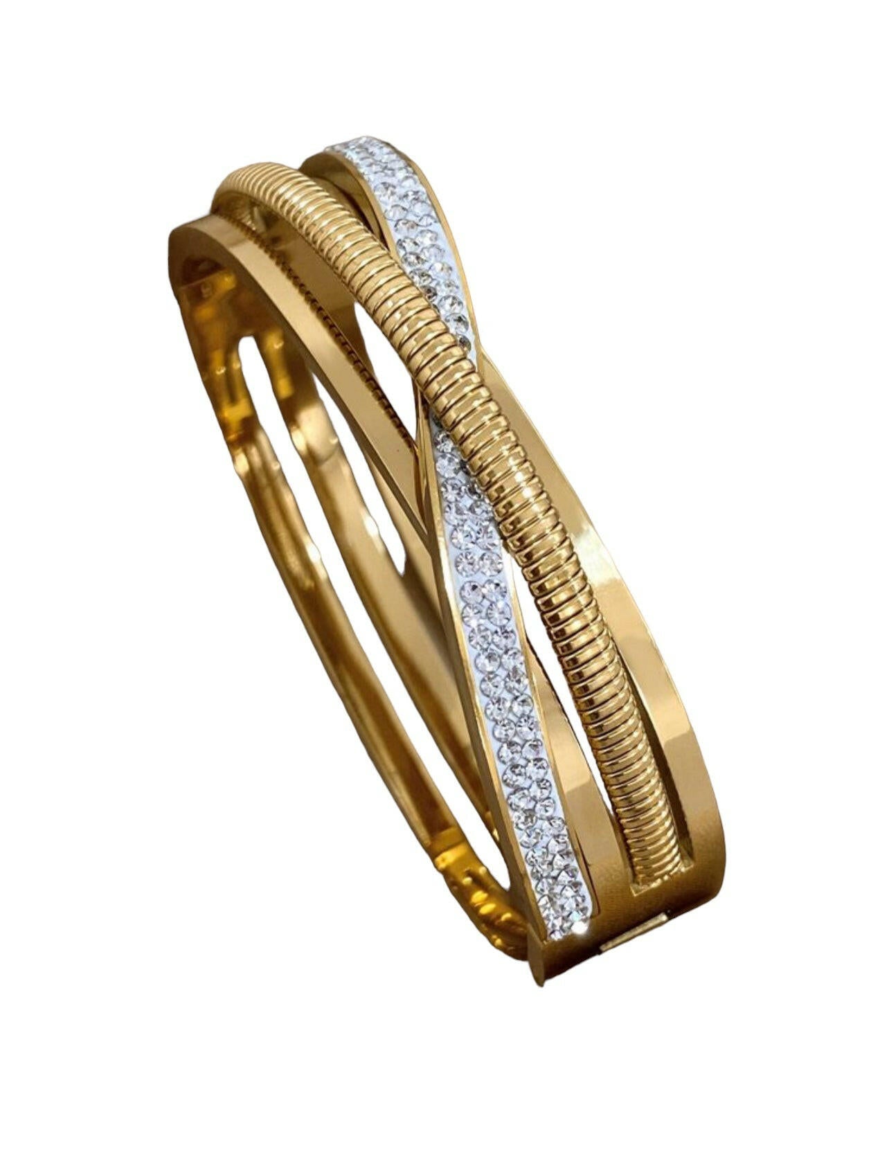 Crossed Rhinestone Stainless Steel Bangles Bracelets