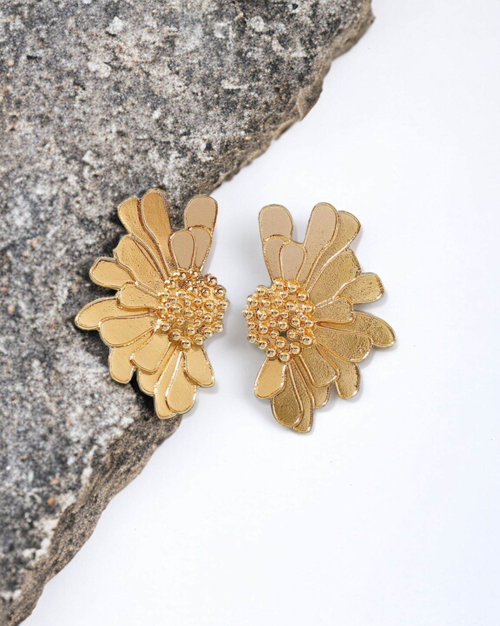 Gold Flower Design Stud Earrings