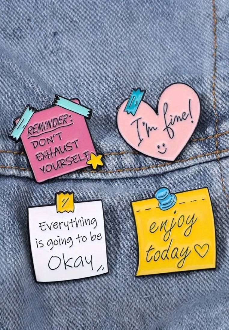 4pcs/set Cartoon Sticky Notes Design Hard Enamel Pins Brooches