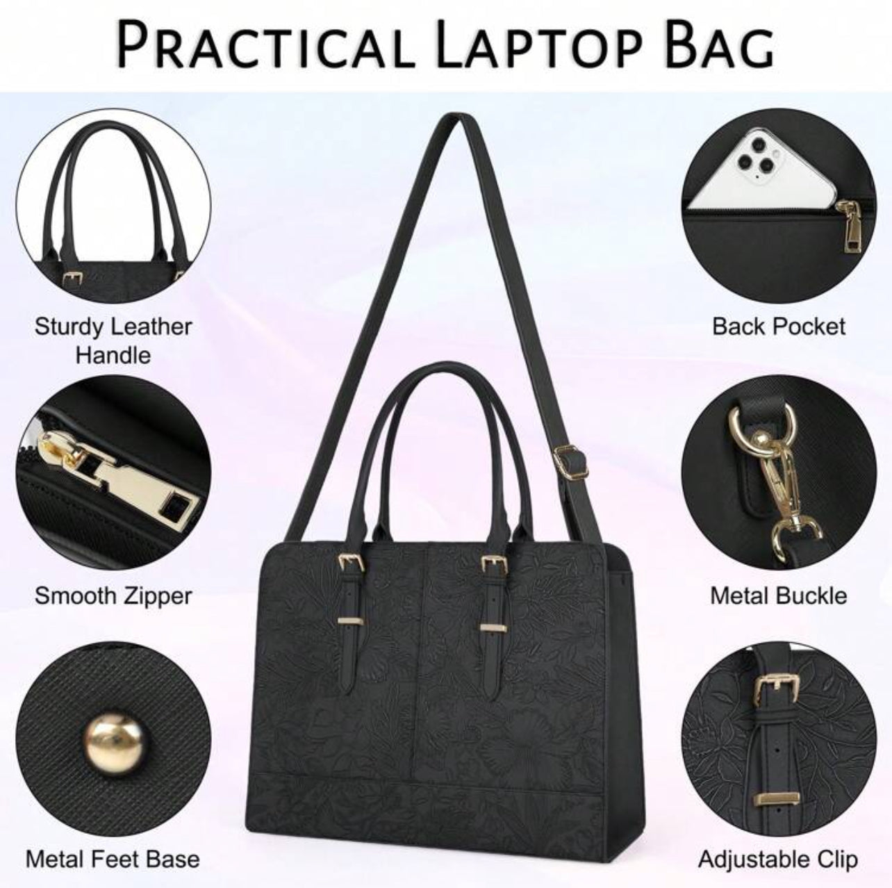 Black 15.6 Inch Laptop Tote Bag