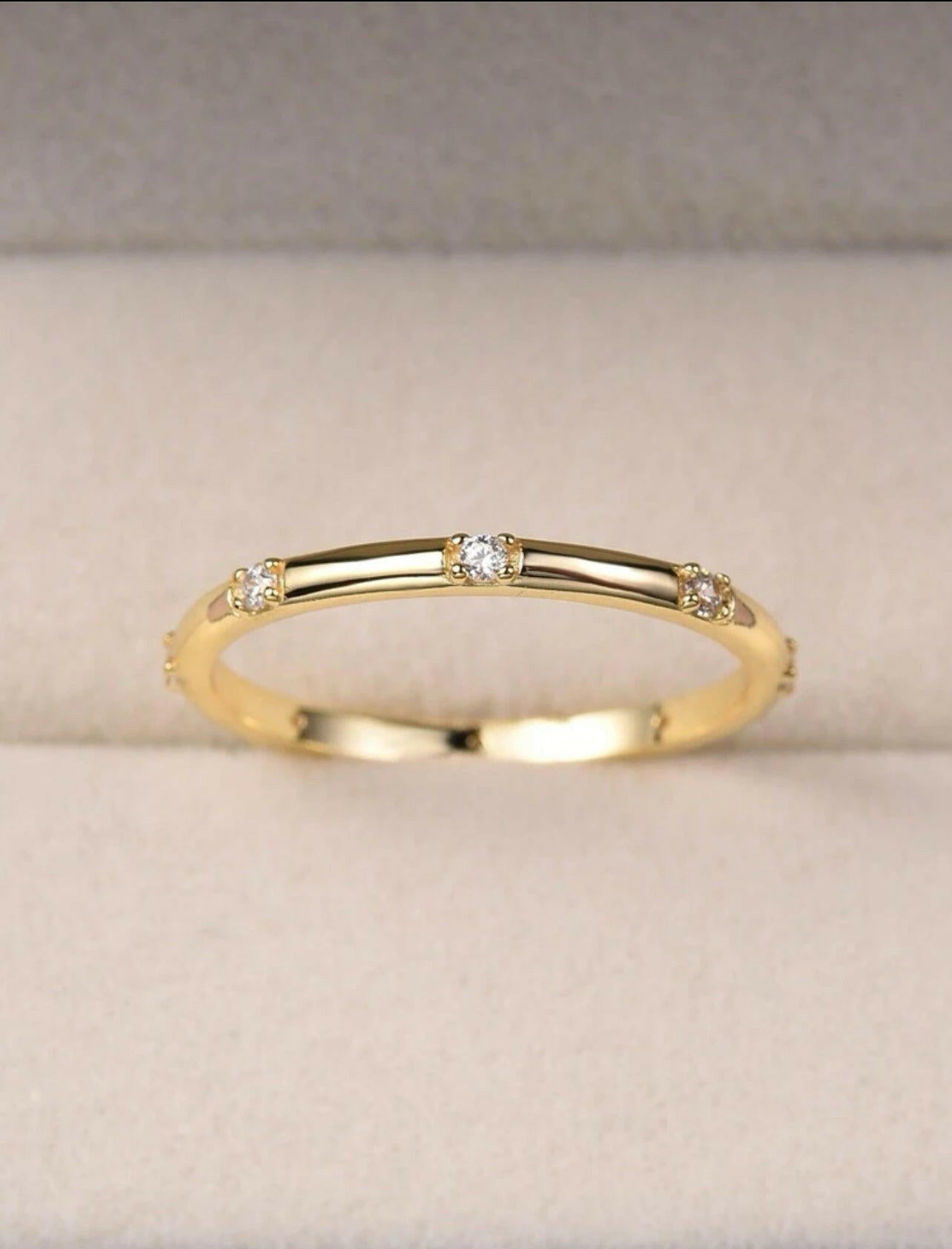 925 Silver Gold-plated Small White Cubic Zirconia Ring