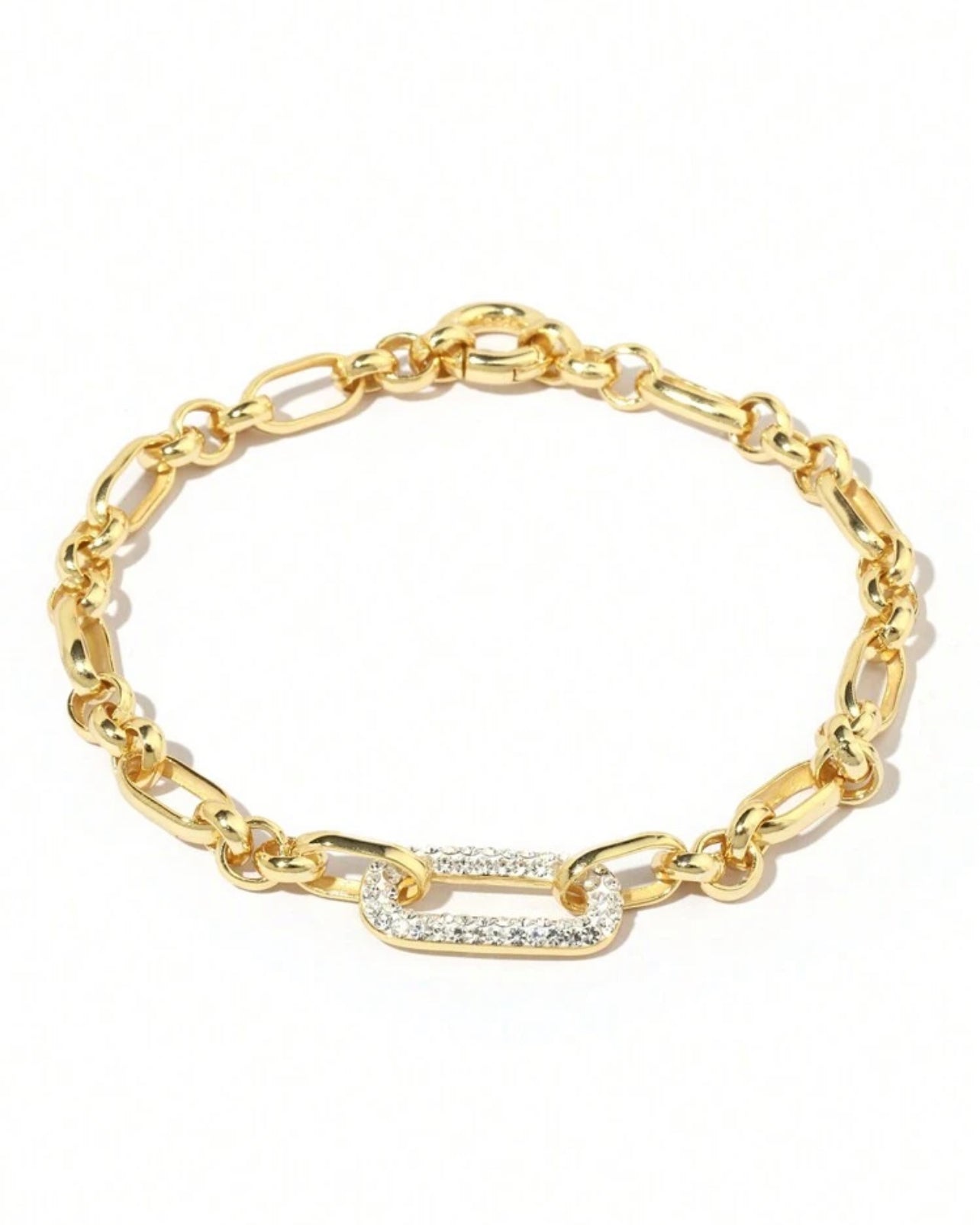 925 Sterling Silver 18K Gold Plated Crystal Mariner And Paperclip Link Bracelet