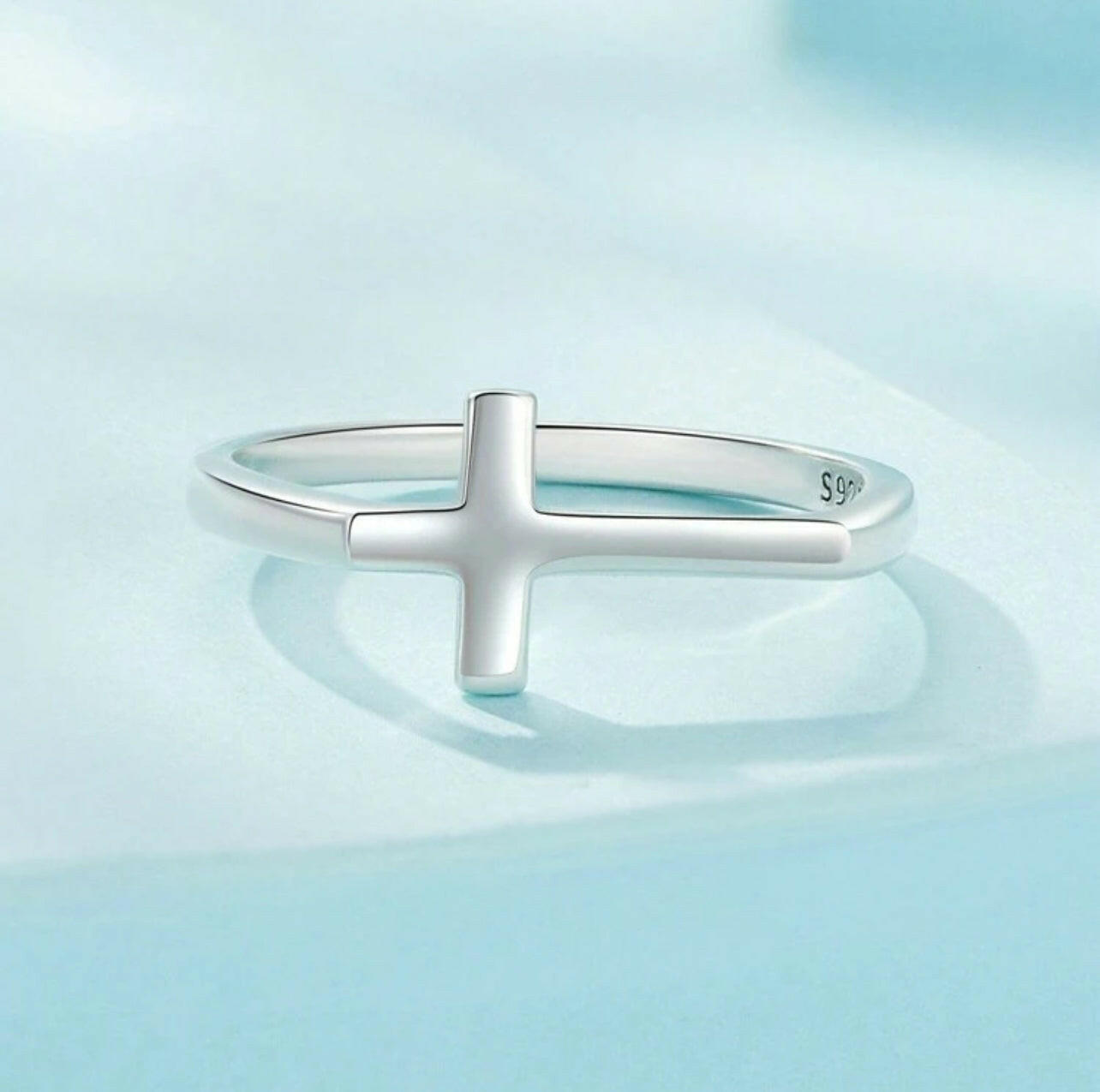 S925 Sterling Silver Faith Cross Charm Ring