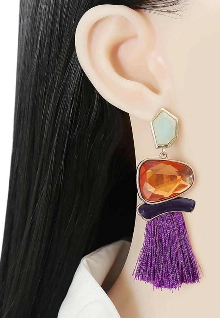 Purple Resin Tassel Earrings