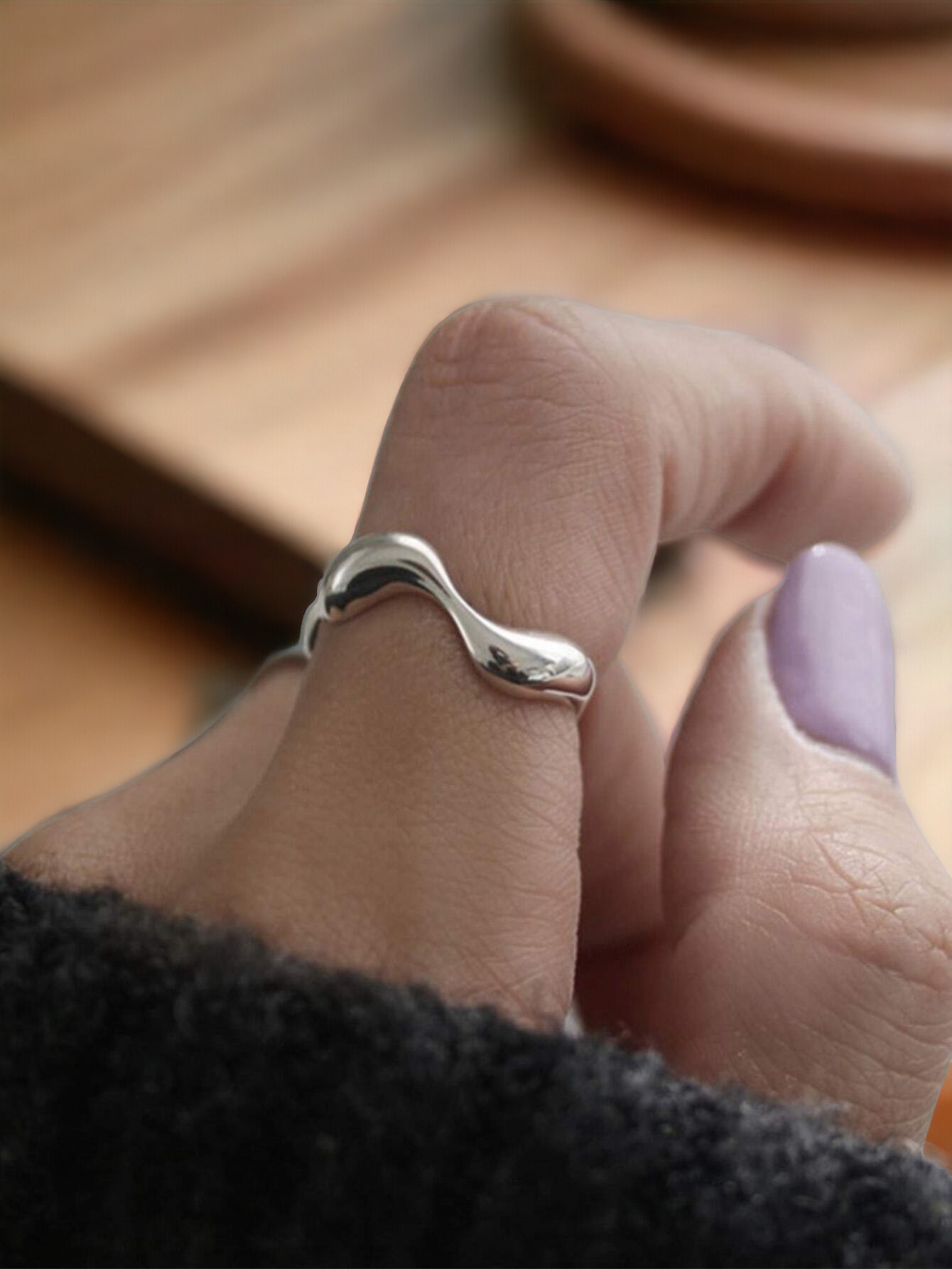 1pc 925 Sterling Silver Simple Curve Ring
