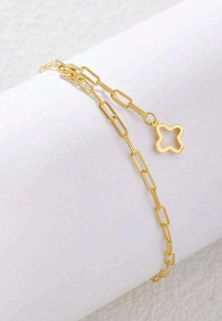 925 Silver Chain Bracelet With Hollowed Clover Pendant