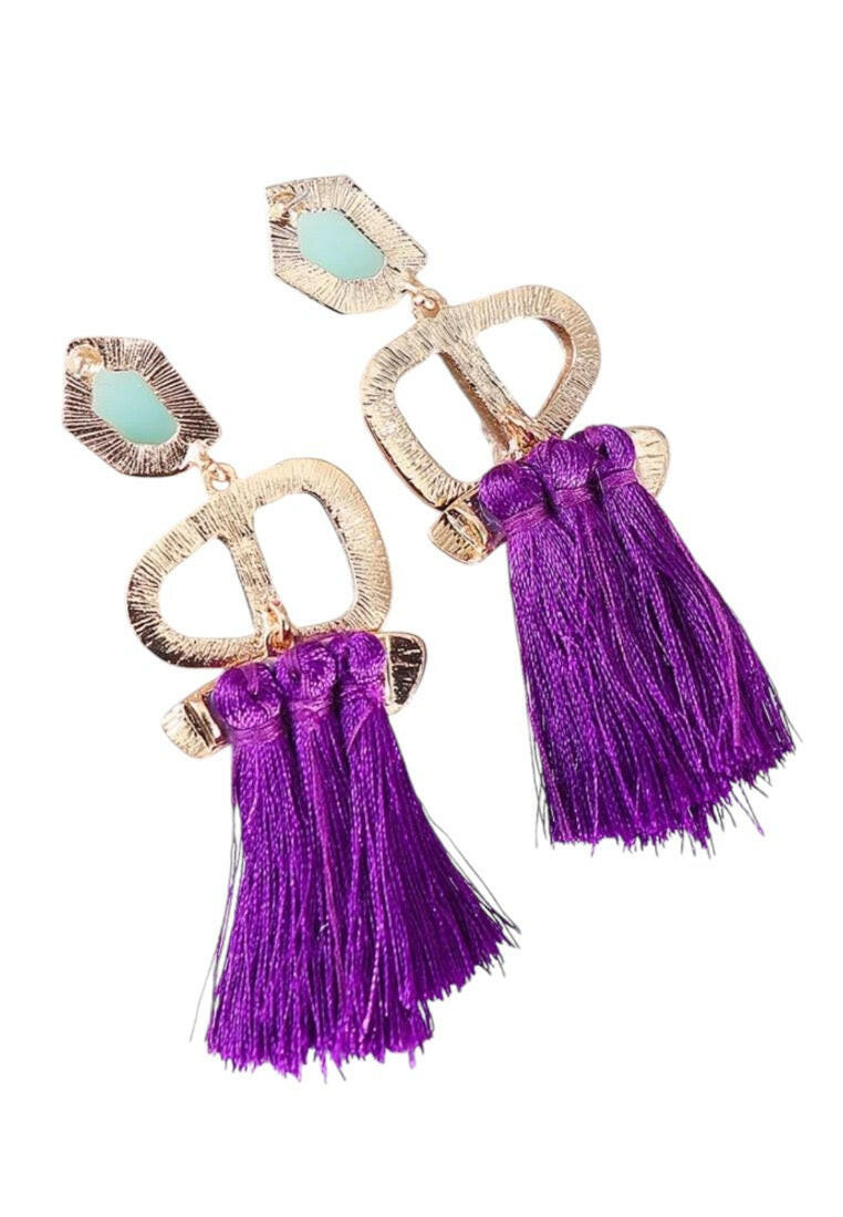 Purple Resin Tassel Earrings