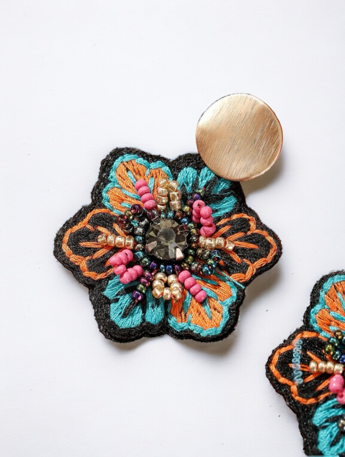 Beaded Flower Charm Drop Earrings