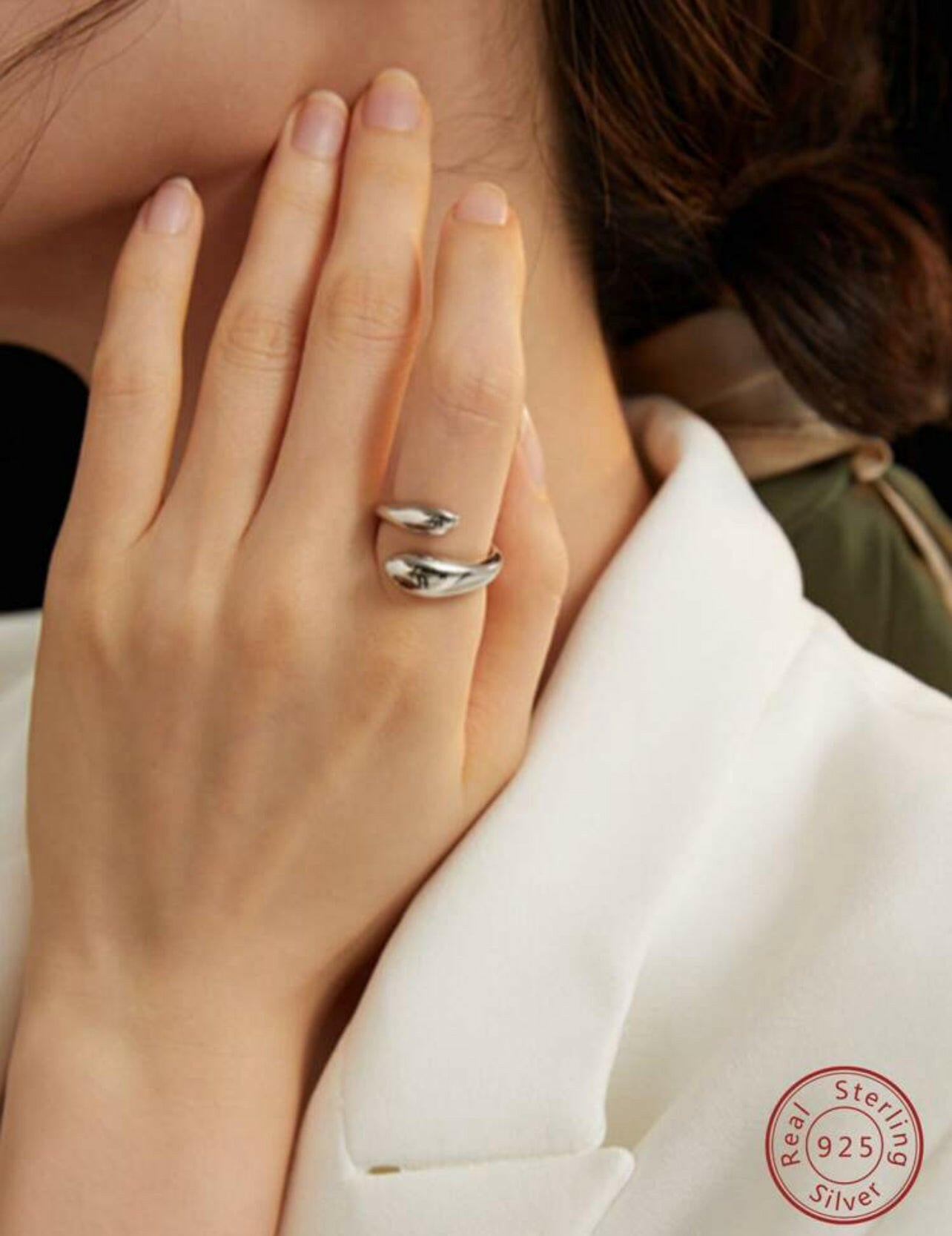 925 Sterling Silver Silver Water Drop Rings