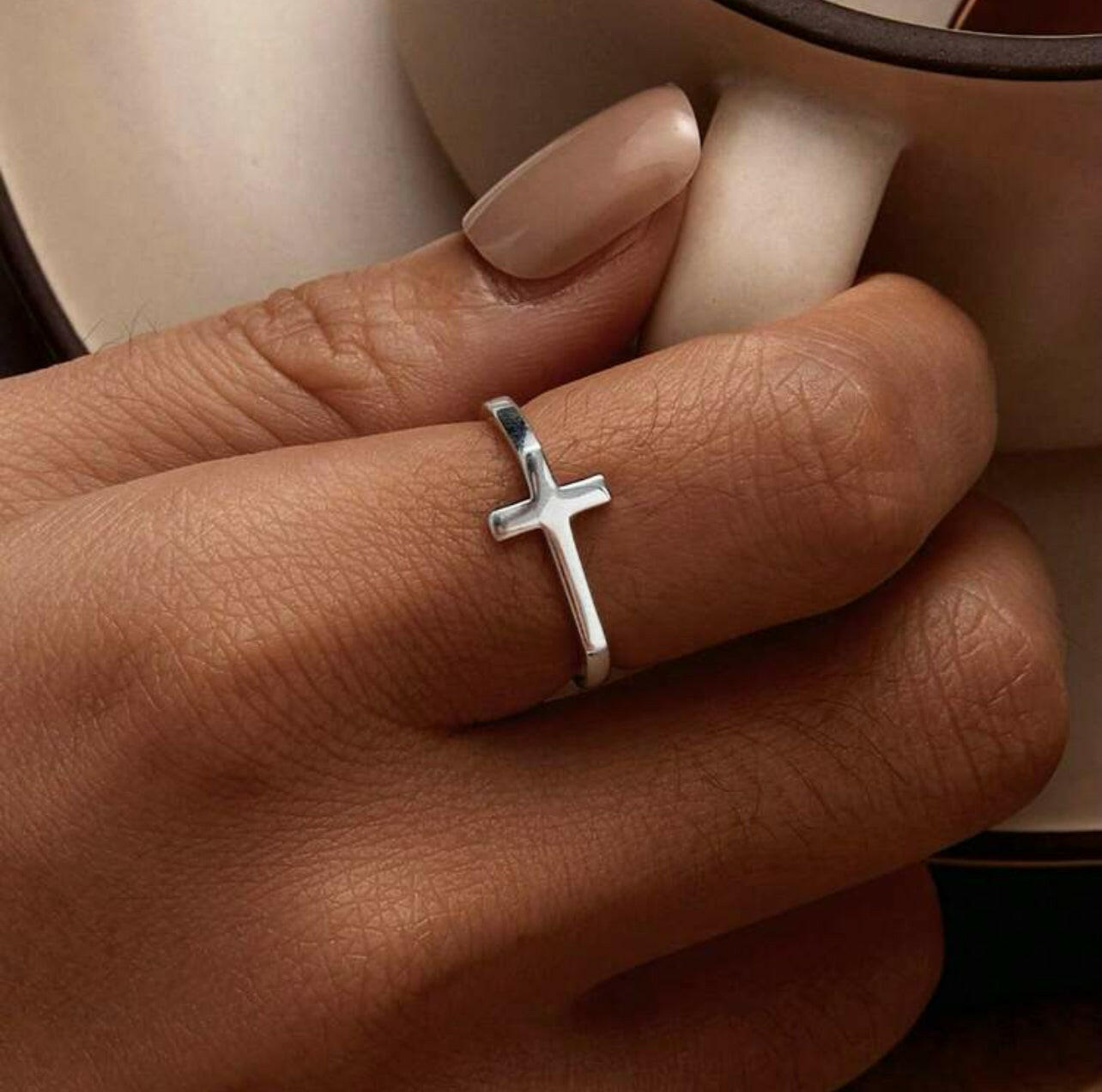 S925 Sterling Silver Faith Cross Charm Ring