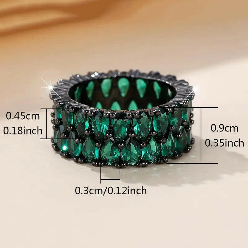 Dark Green Double Row Waterdrop Ring