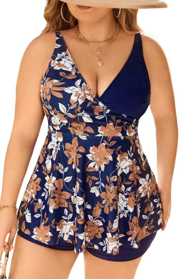 Plus Size Plant Print  Swimwear