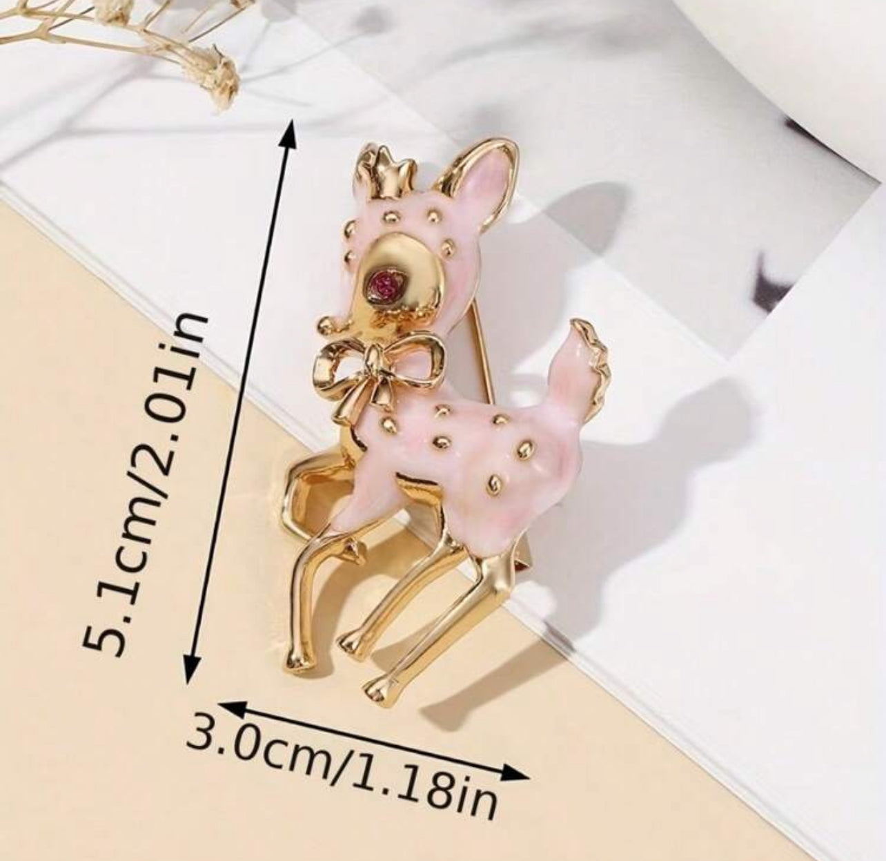 Charming Enamel Hand-Painted Deer Brooch