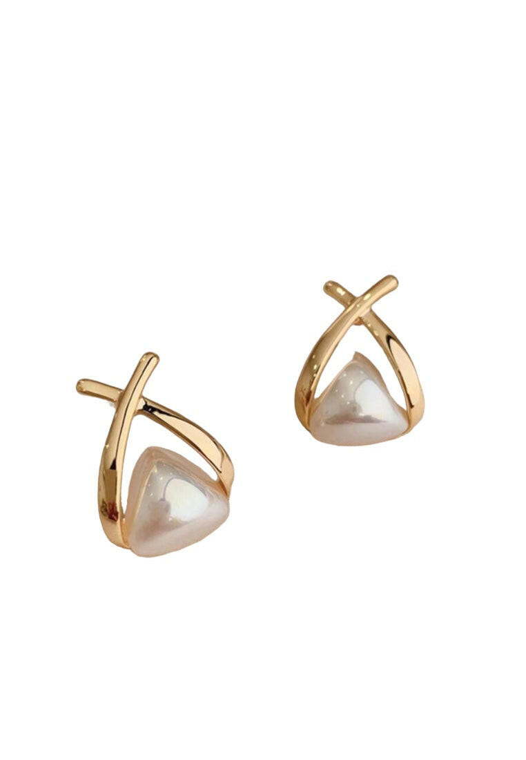 Pearl Triangle Stud Earrings