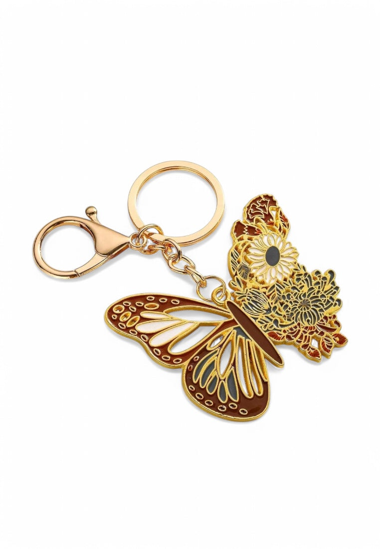 Brown Floral Butterfly Keychain