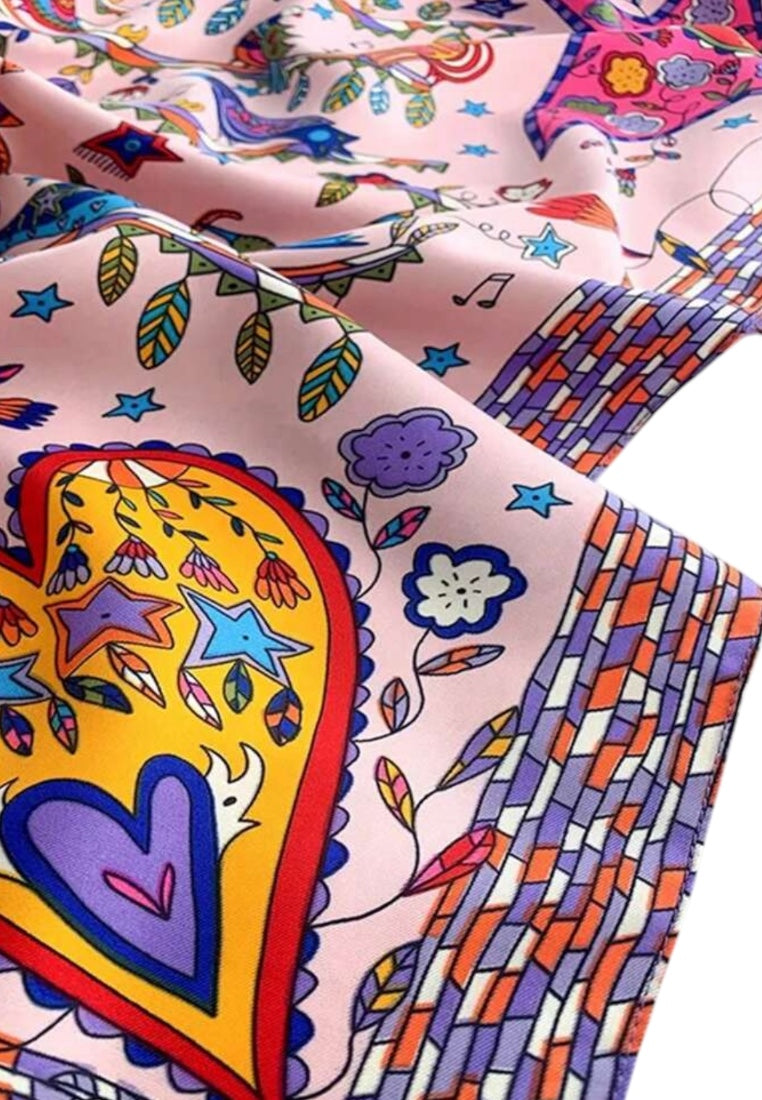 Pink Paisley Pattern Printed Satin Bandana Square Scarf