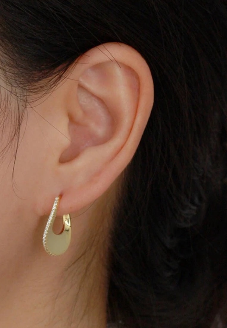 S925 Sterling Silver CZ Pave U-Shaped Hoop Earrings