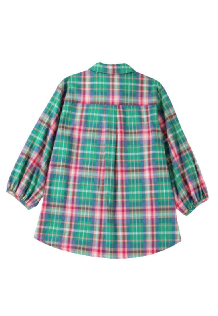 Green Checkered 3/4 Sleeve Collared Loose Fit Shirt