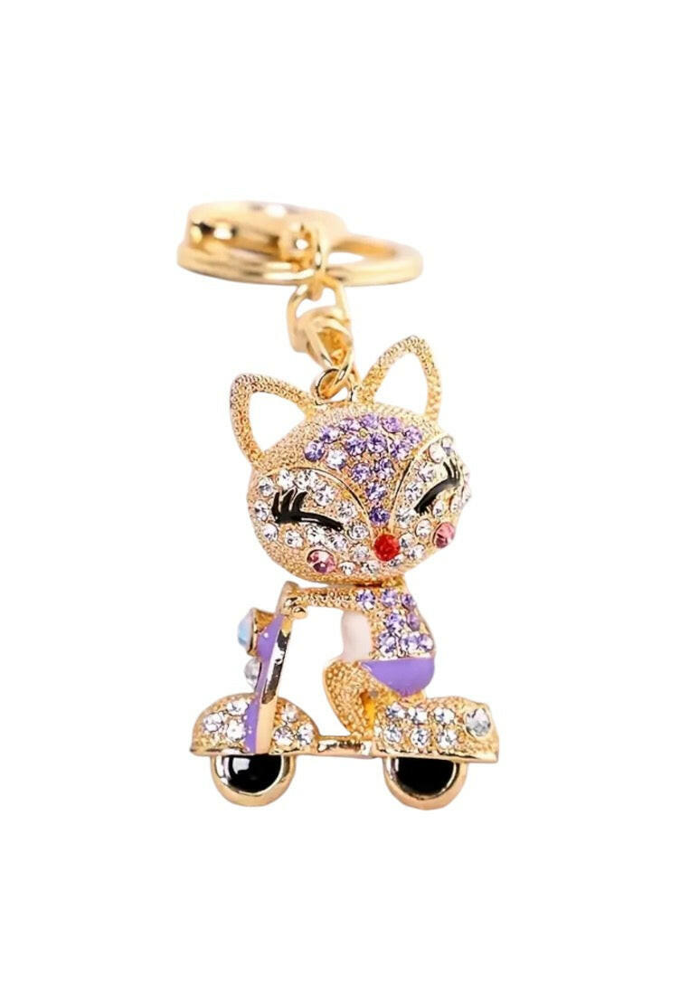 Purple Chic Fox On Bike Keychain