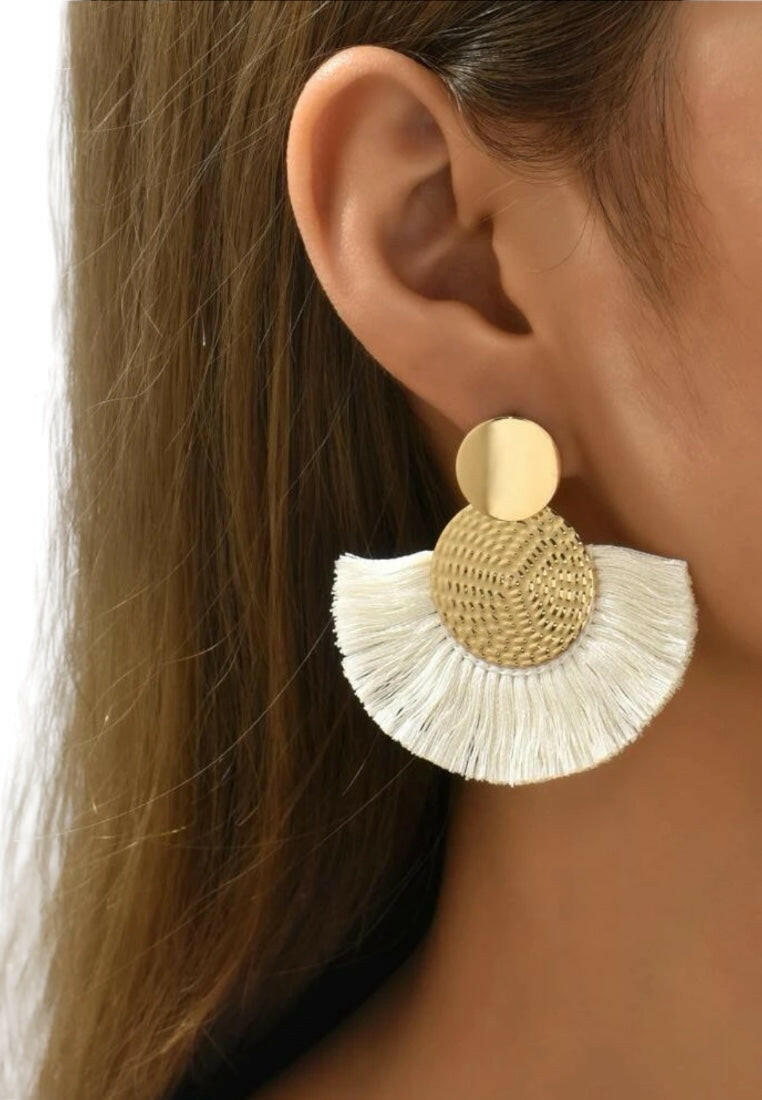 White Tassel Drop Earrings