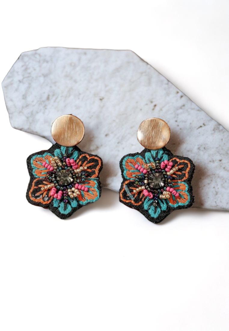 Beaded Flower Charm Drop Earrings