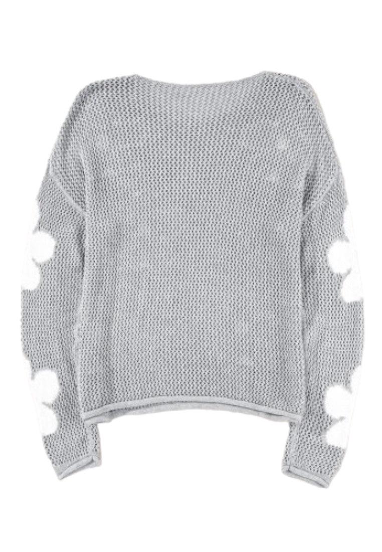Light Grey Big Flower Hollowed Knit Drop Shoulder Sweater