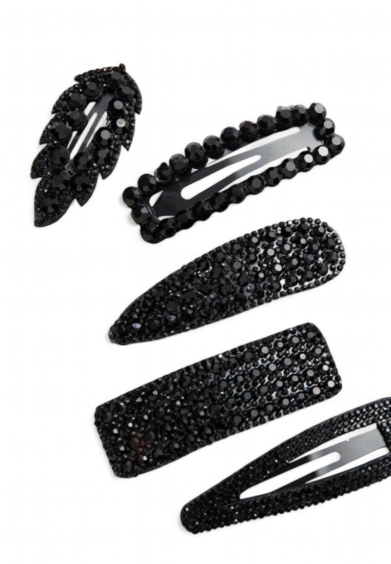 5pcs Black Rhinestone Decor Hair Clip