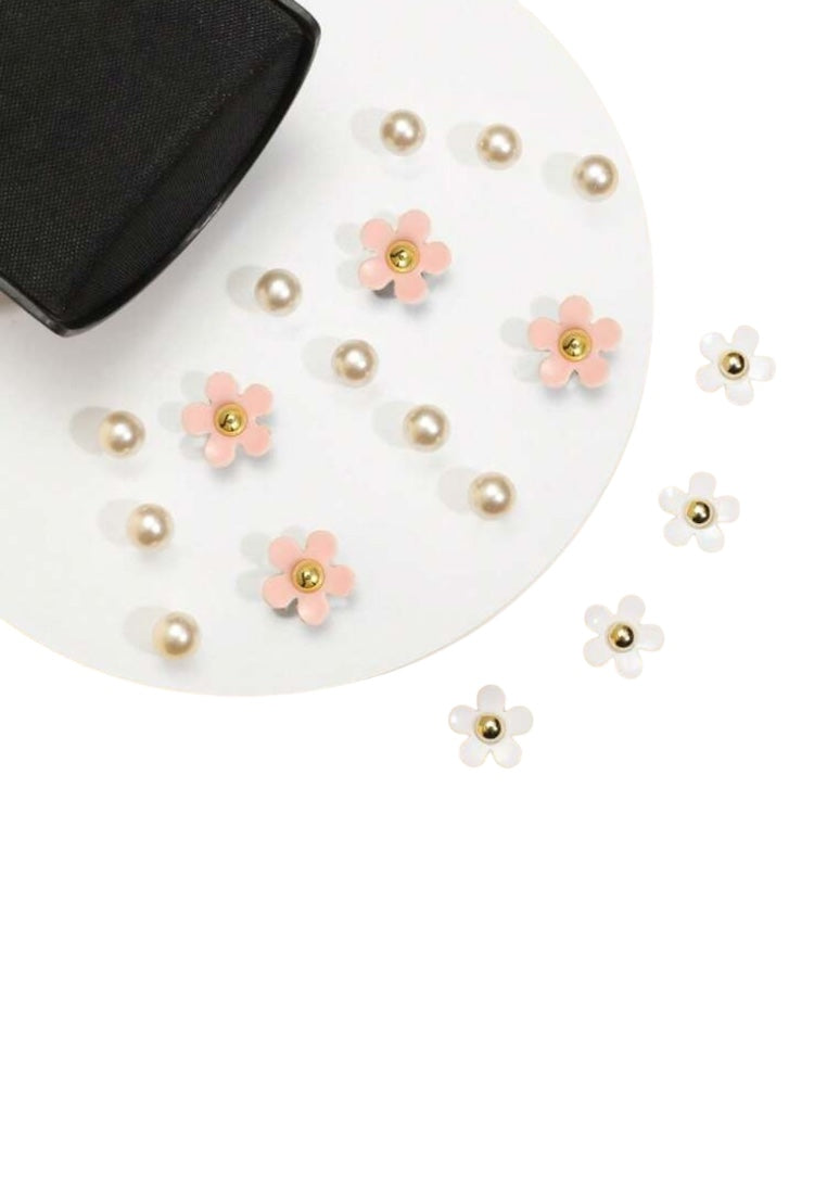 18pcs White & Pink Cute Daisy Flower & Pearl Shoe Decoration