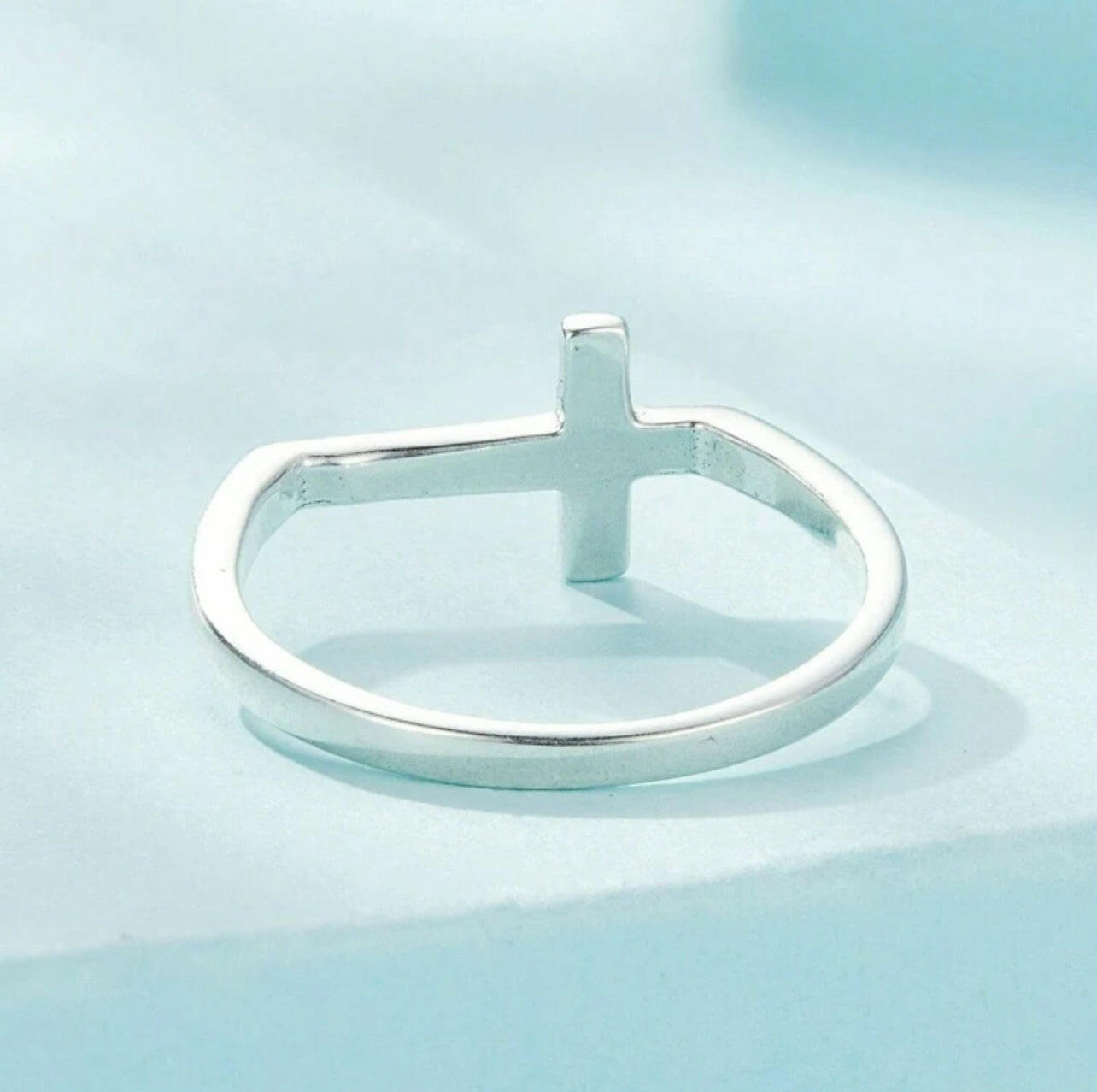 S925 Sterling Silver Faith Cross Charm Ring