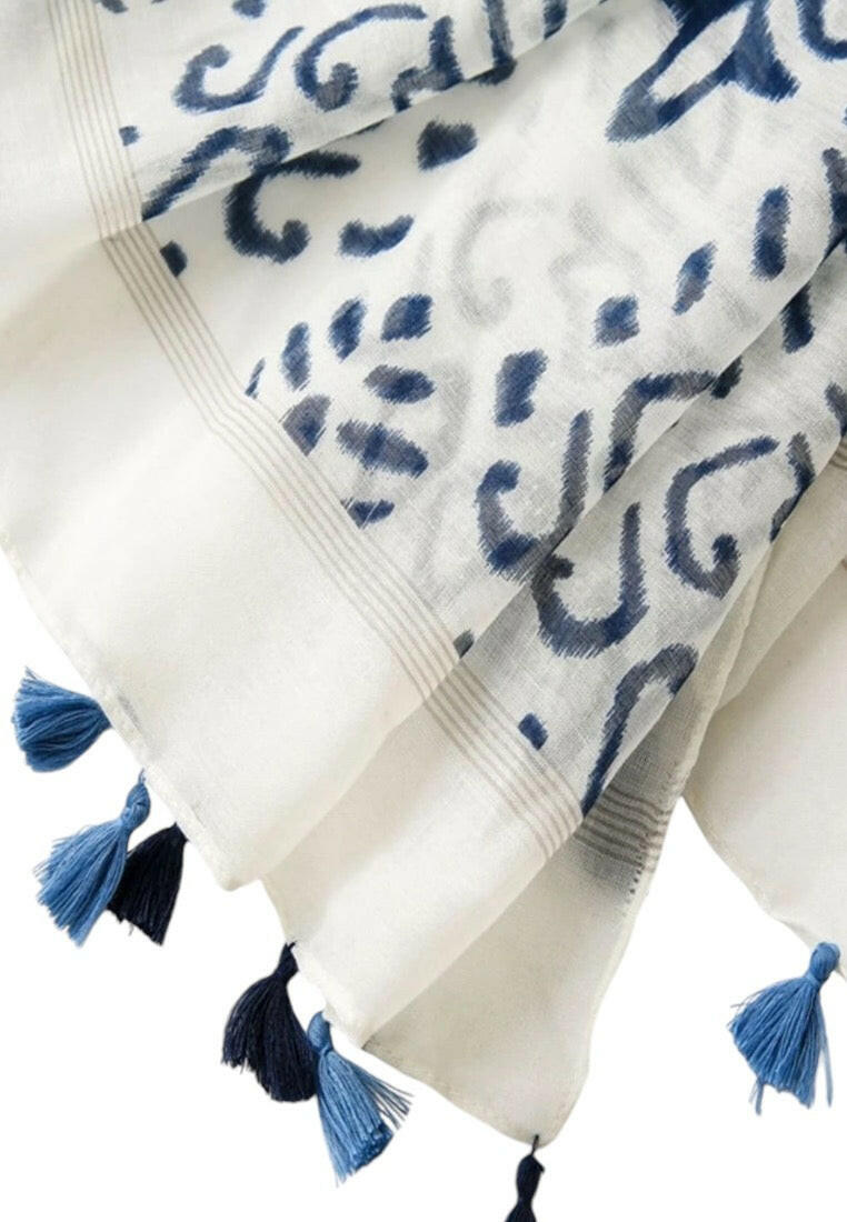 Blue and White Printed Scarf