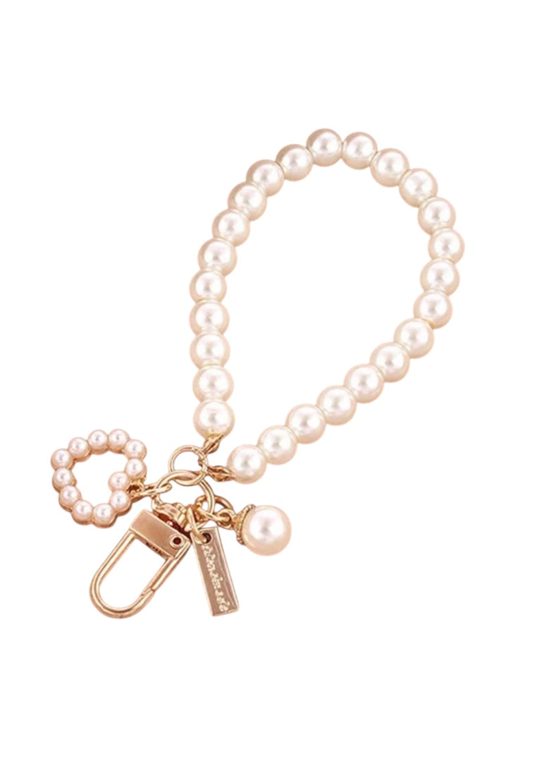 Faux Pearl Phone Wrist Strap With Cute Shell Heart