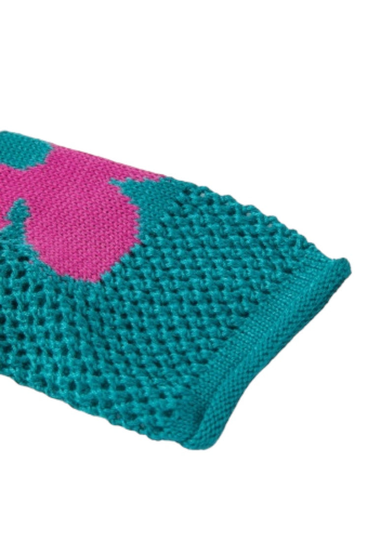 Sea Green Big Flower Hollowed Knit Drop Shoulder Sweater