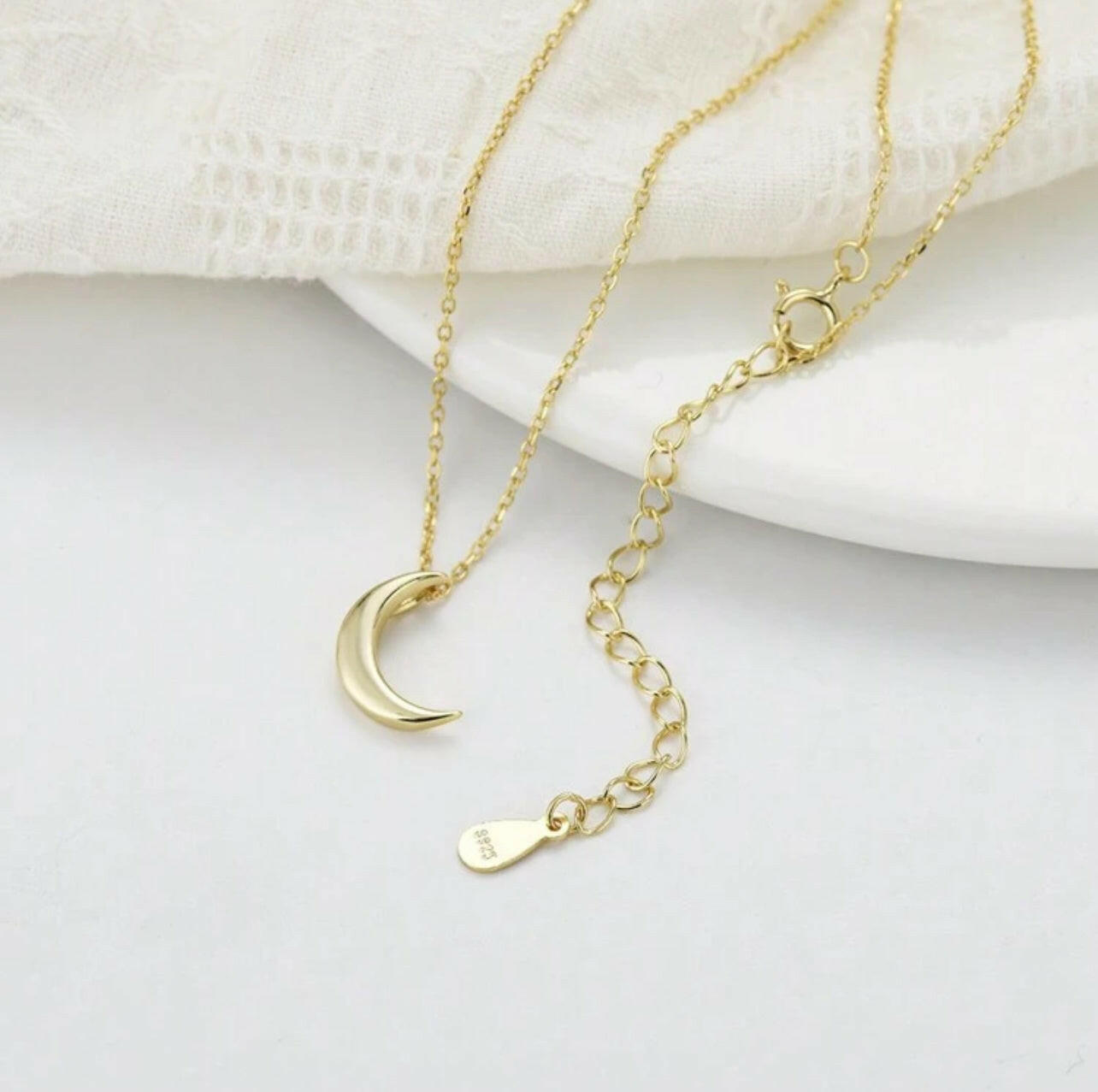 925 Sterling Silver Polished Moon Pendant Necklace