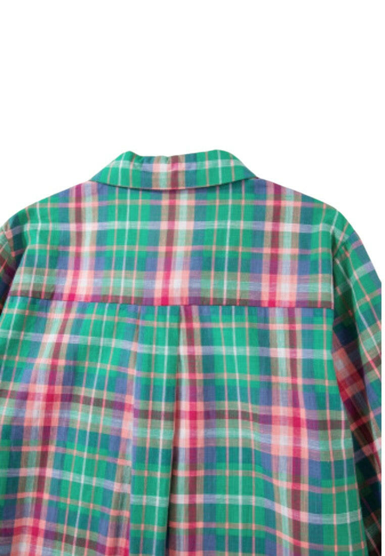 Green Checkered 3/4 Sleeve Collared Loose Fit Shirt