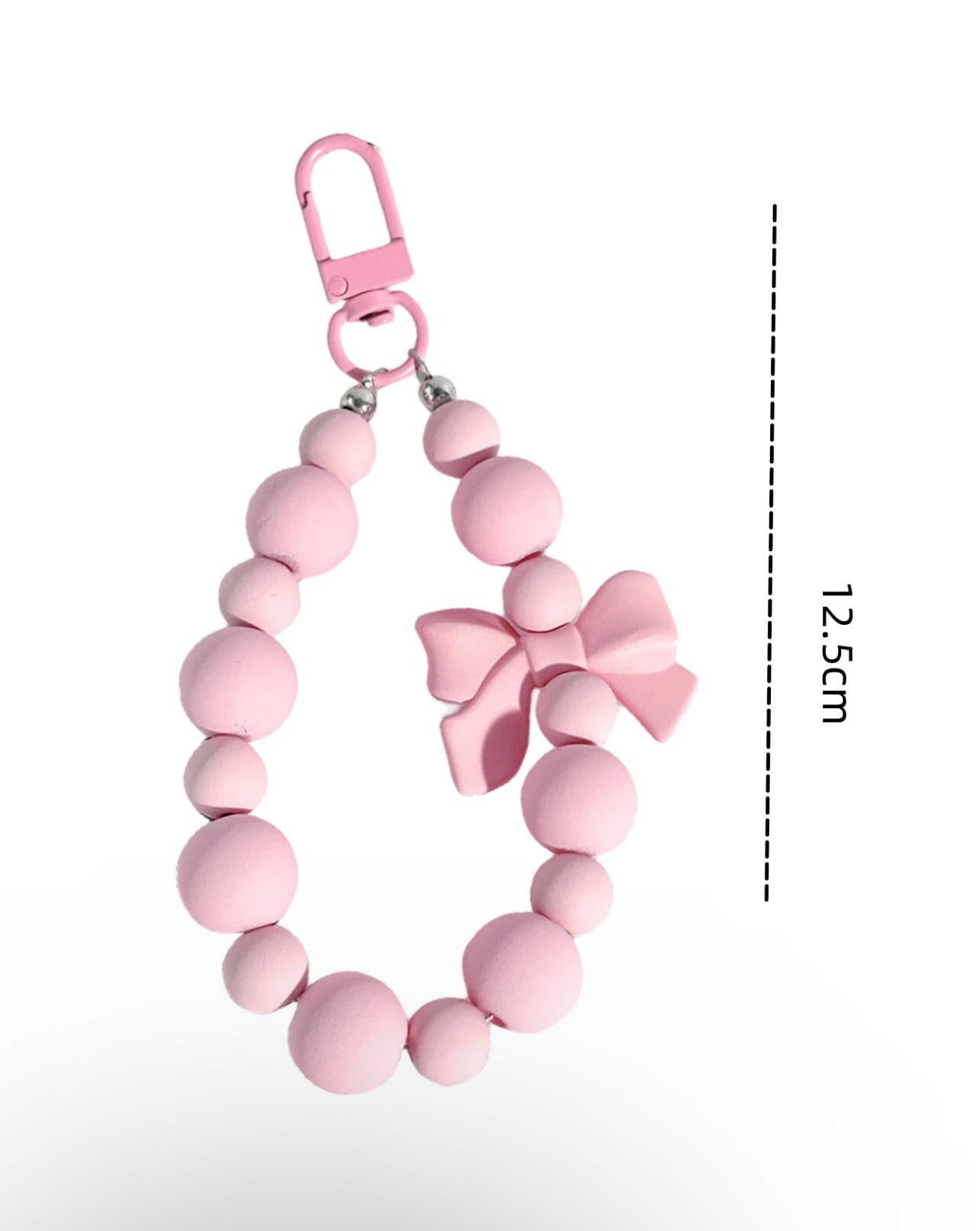 Pink Bow Wooden Beaded Bracelet Keychain