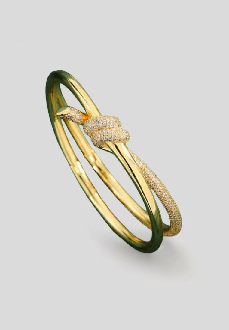 Cubic Zirconia & 18k Gold Plated Copper Knot Bangle
