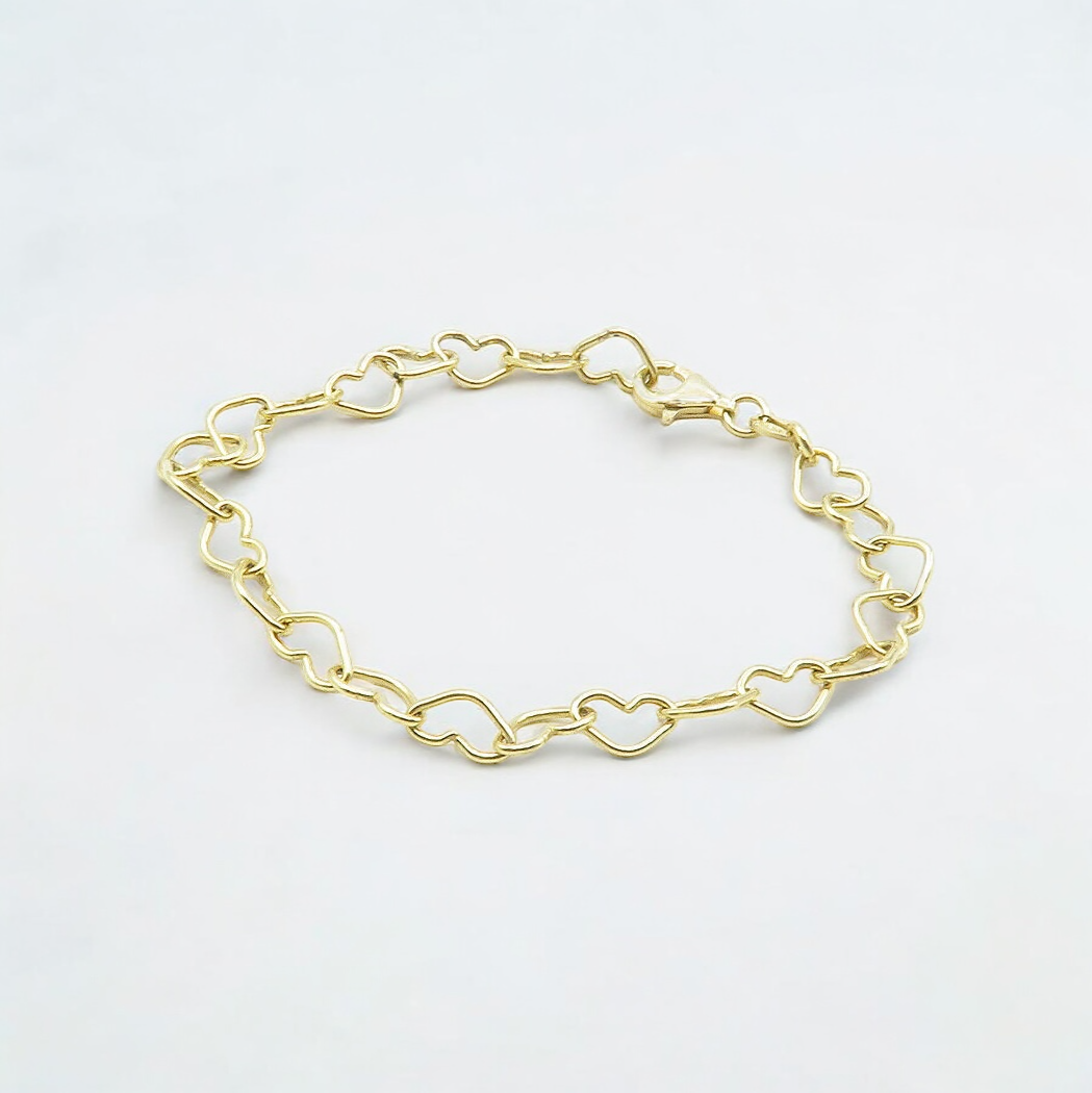 925 Sterling Silver Heart Shape Link Chain Design Bracelet