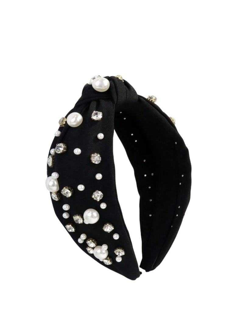 Black Faux Pearl & Rhinestone Headband