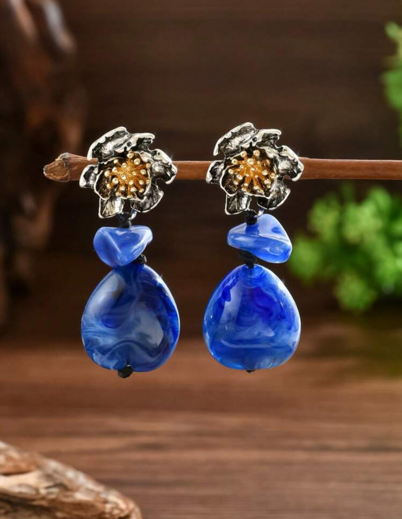 Retro Bohemian Silver-Tone Metal Flower Blossom Earrings