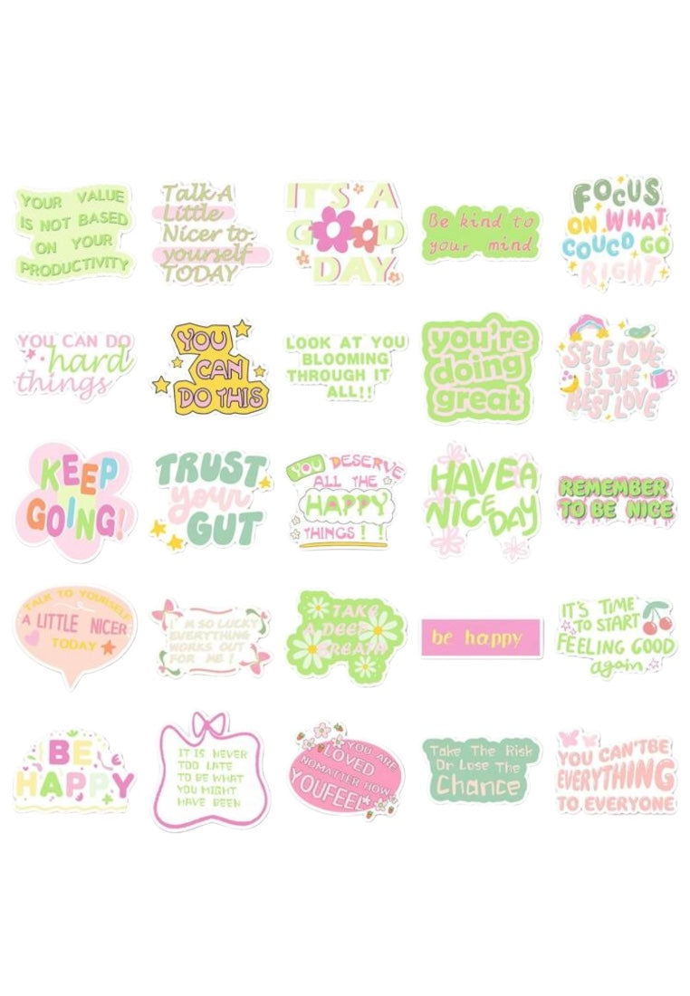 50pcs Pink And Green Danish Motivational Text Sticker