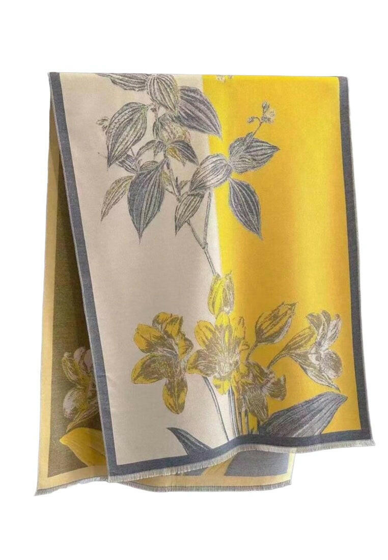 Yellow Tassel Classic Floral Printed Scarf