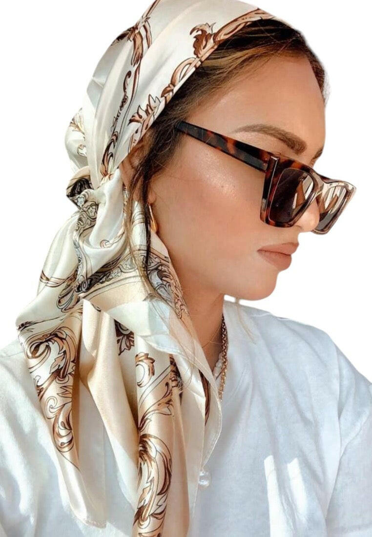 Beige Vintage Printed Bandana Scarf