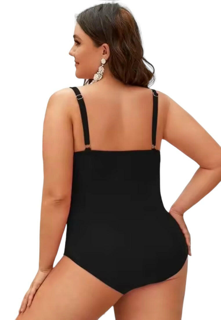 Black Plus Size Ruched Wrap Cross Push Up O Swimwear One Piece