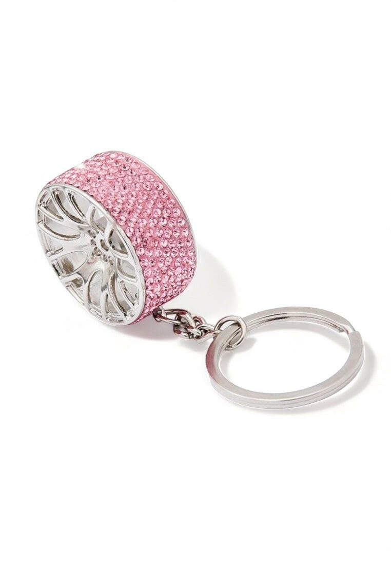 Pink Car Wheel Shaped Keychain
