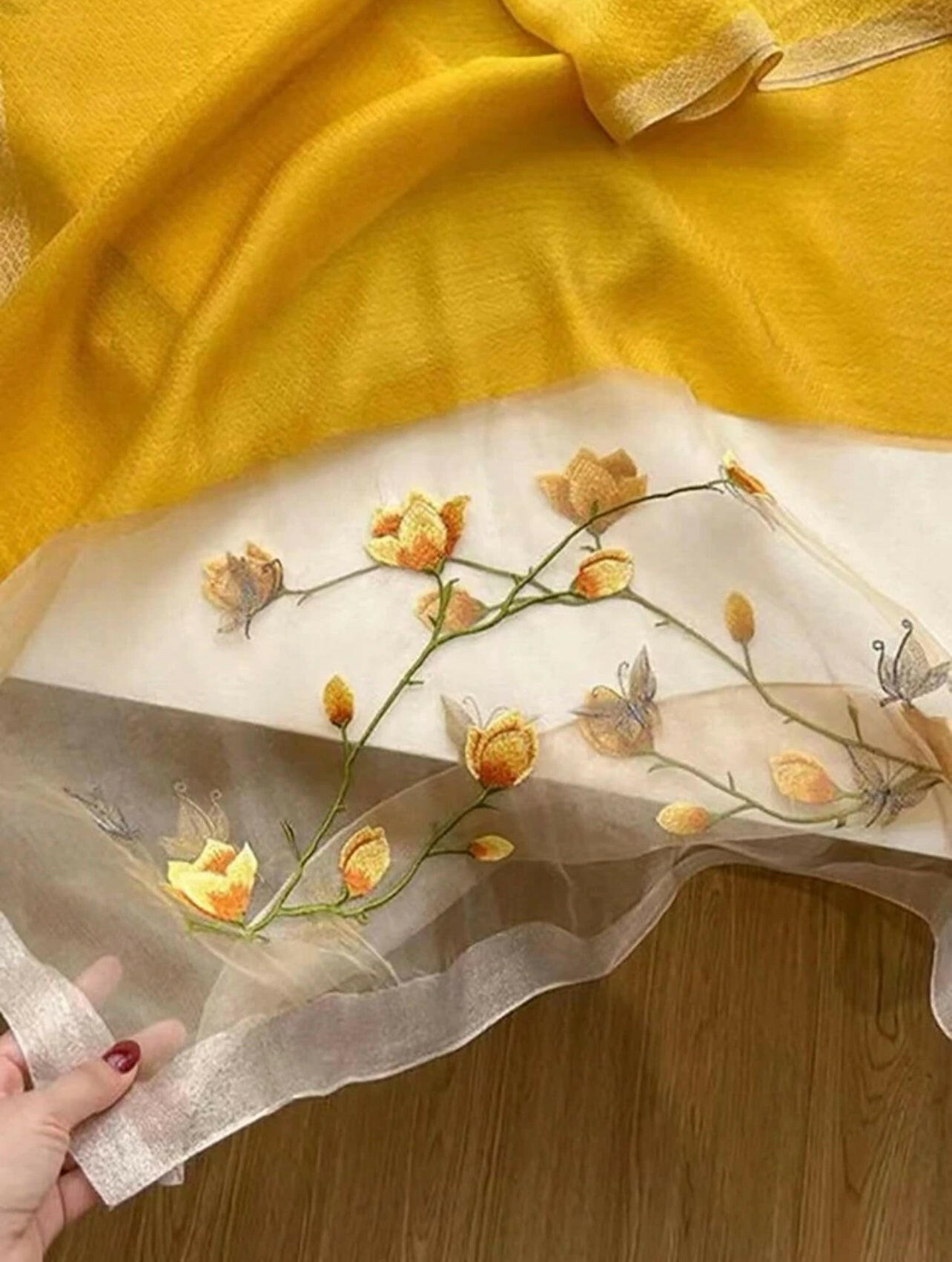 Yellow Floral Embroidery Scarf