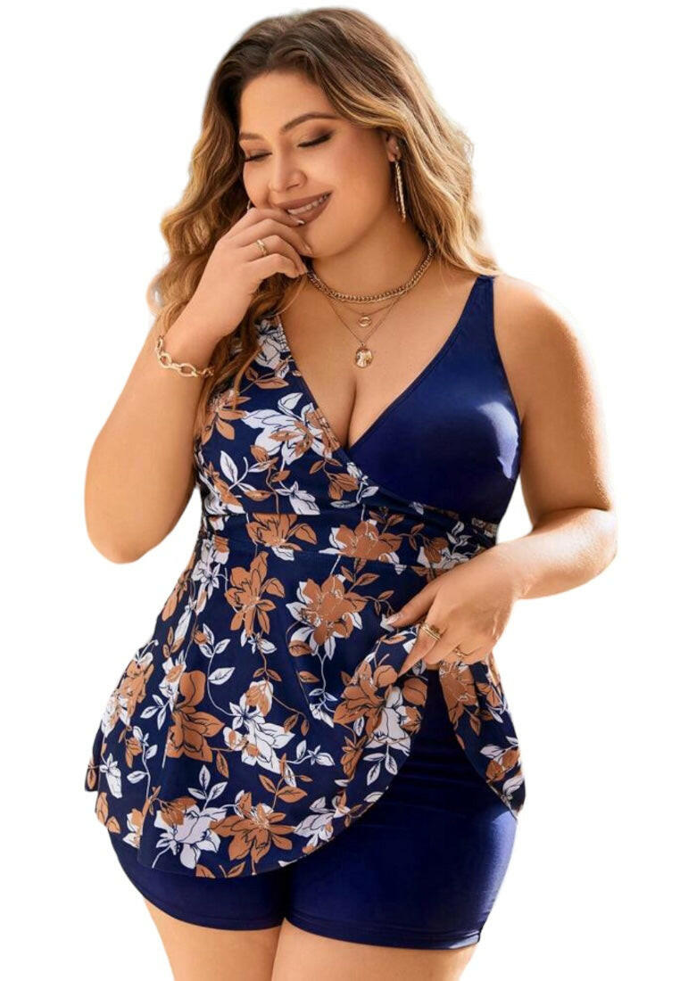 Plus Size Plant Print  Swimwear