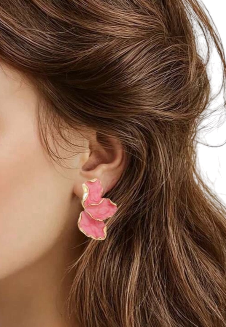 Pink Leaf Shaped Stud Earrings