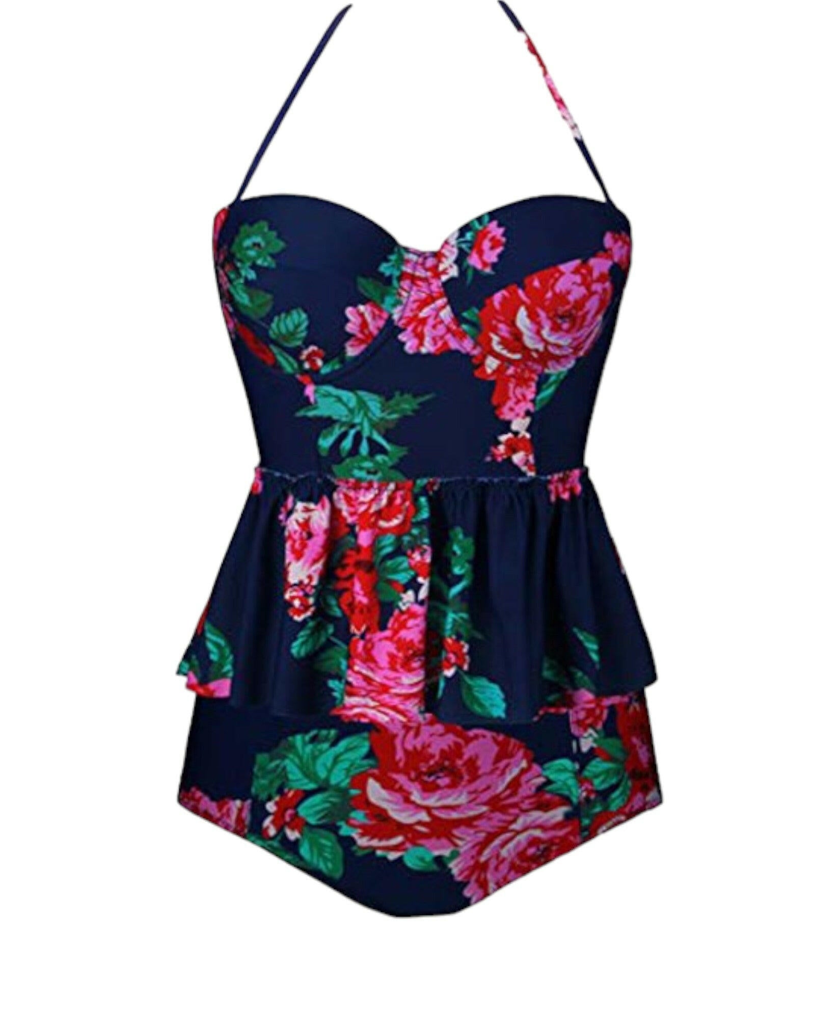 Plus size vintage underwire floral  Swimwear